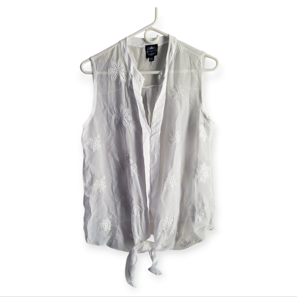 Elegant White Silk Sleeveless Top with Embroidery